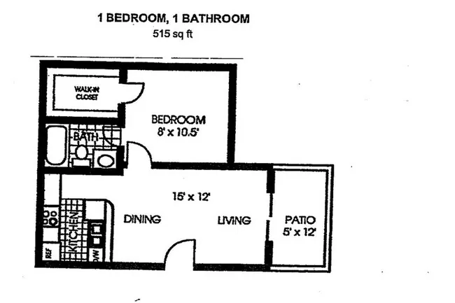 1 Bed • 1 Bath 5-2024 floor plan